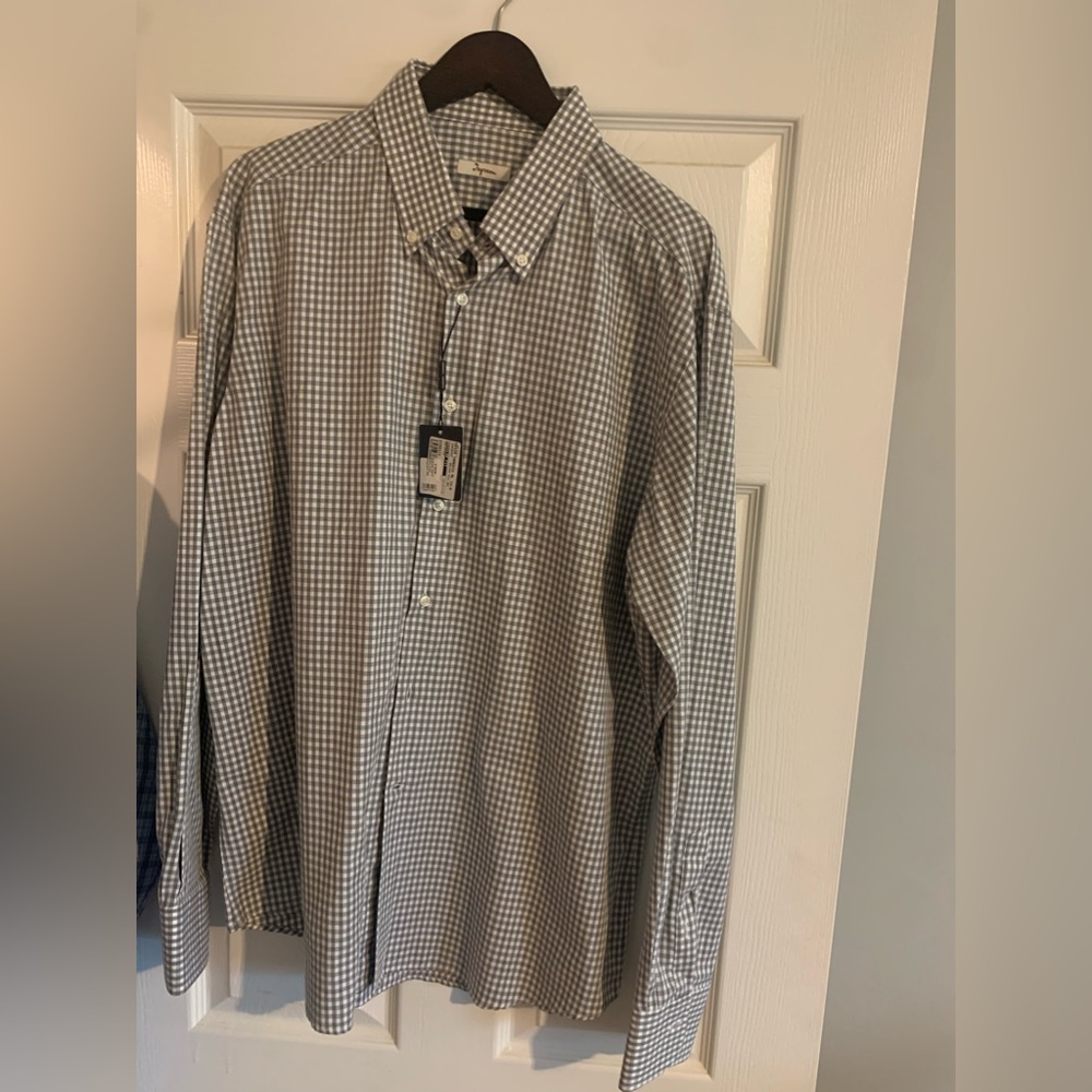 INGRAM• XXL • WHITE AND GRAY BUTTON DOWN • BRAND NEW WITH TAGS